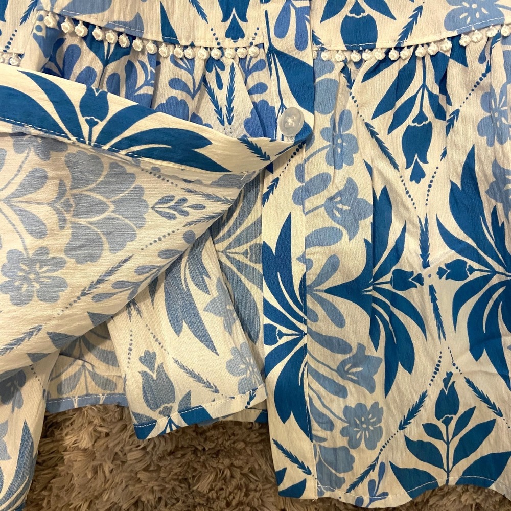 NWT Ellen Tracy Blue Vintage Floral Fit & Flare Dress Cap Sleeve Button Front M - Picture 11 of 16
